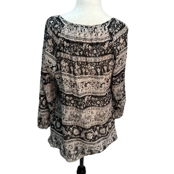 JOIE Black/White Stripe Round Neck Peasant Top 3/4 Sleeve Size XS - Picture 4 of 10